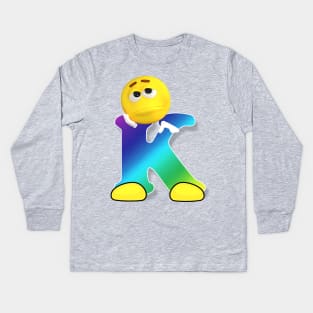 Letter K Alphabet Smiley Monogram Face Emoji Shirt for Men Women Kids Kids Long Sleeve T-Shirt